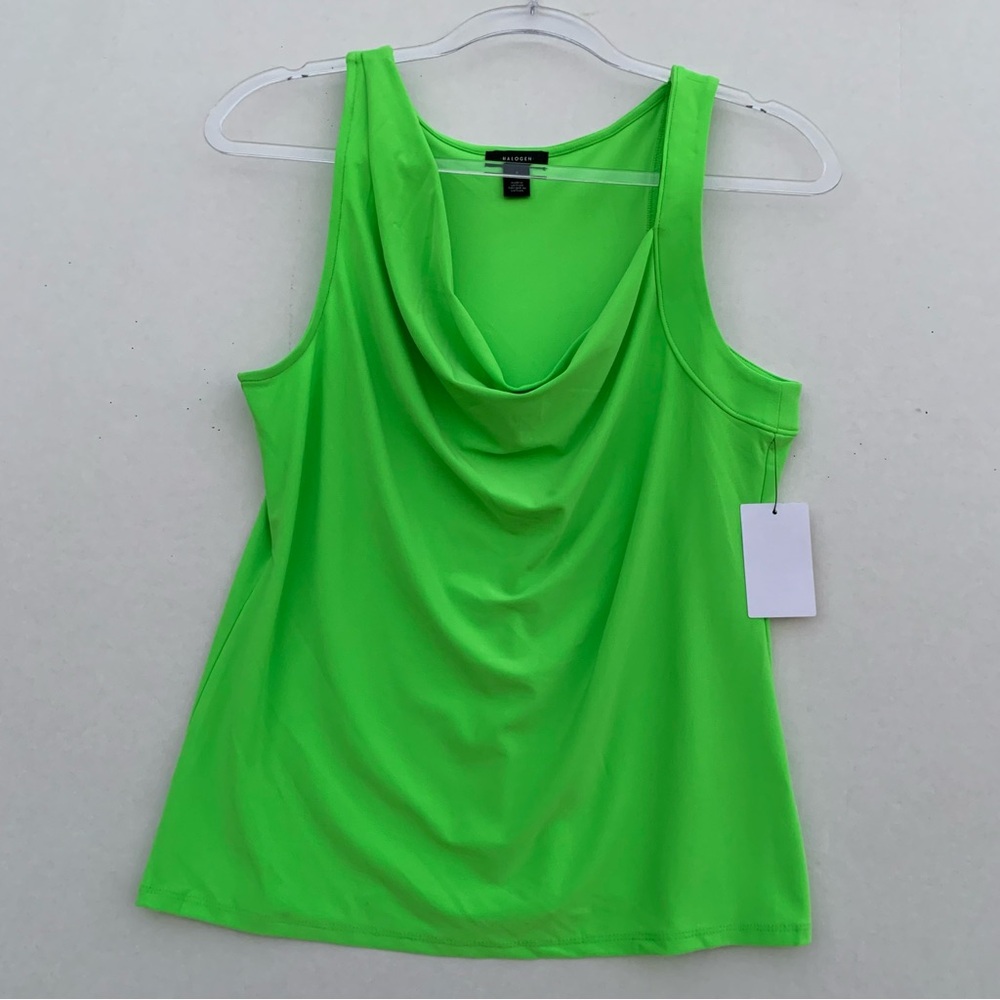 New Halogen Women’s Ruched Neckline Sleeveless Tank Top Green Size Small
